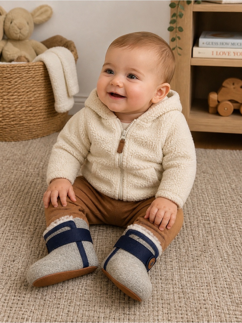 Stride Rite Carmen Wool Blend Baby Booties Gray Navy Fleece Lined Size 4M